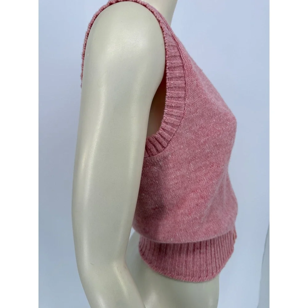 Hush Puppies Pink‎ Knit Button Up Sweater Vest Basset Hound Dog Patch Cardigan